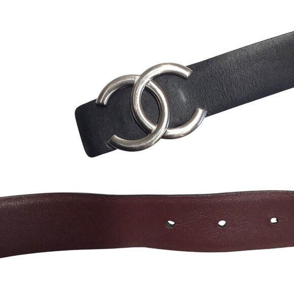 Chanel Reversible Leather Belt in Black/Burgundy main image 7